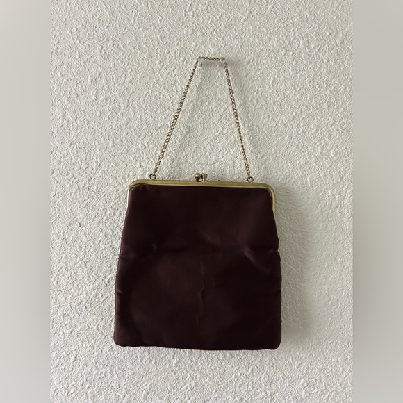 Vintage Unger Burgundy Satin Kiss Lock Clutch w/ Chain Strap - Picture 4 of 9